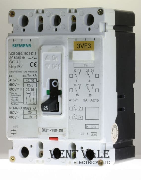 Siemens 3VF3 - 3VF3211-1FU41-0AA0 - 125a Triple Pole Cat. A MCCB Used (N)