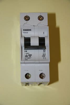 Siemens N System - 5SX2 2C06 - 6a Type C Double Pole MCB New