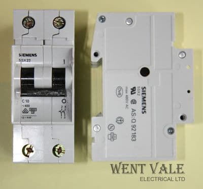 Siemens N System - 5SX2 2C10 - 10a Type C Double Pole MCB Used