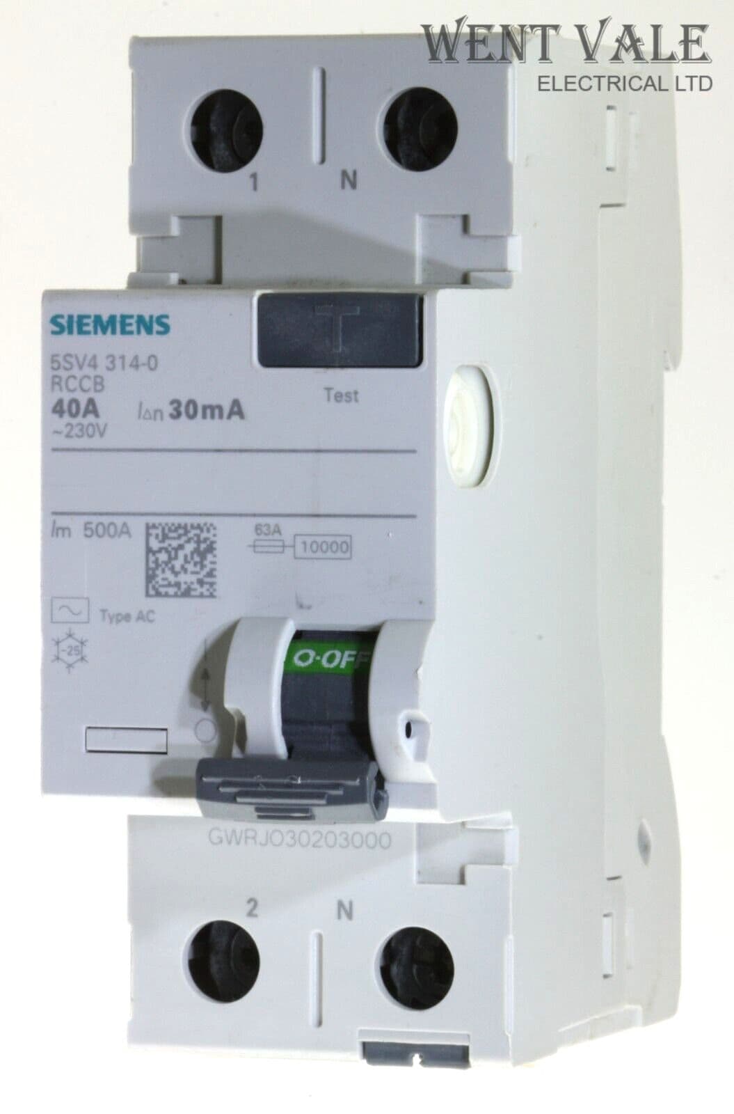 Siemens Sentron - 5SV4314-0 - 40a 30mA Double Pole Class AC RCCB