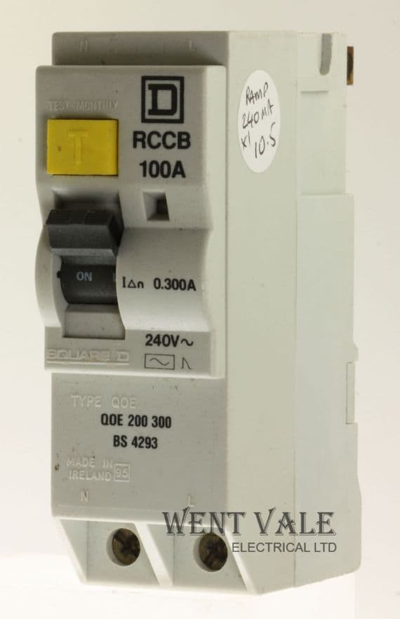 Square D - Qwik-Gard - QOE 200 300 - 100a 300mA Double Pole Class AC Main Incoming RCCB Used