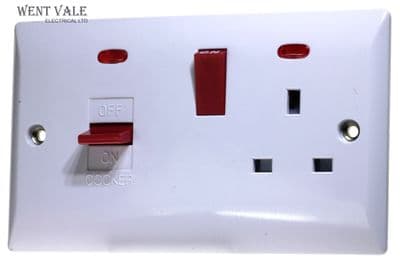 Super Switch Silk Range - SW26 - 45a Cooker Control + 13a Socket and Neon's