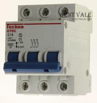 Techna GTEC - C316 - 16a Type C Triple Pole MCB Used
