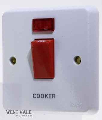 Tenby Glacier 7767/CKR - 45a 1 Gang Double Pole Switch + Neon Marked 