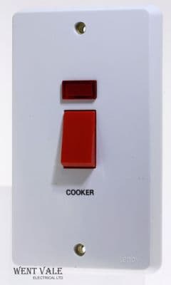 Tenby Glacier 7777/CKR - 45a 2 Gang Double Pole Switch + Neon Marked 