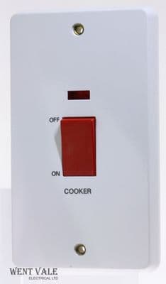 Tenby Glacier 7777/CKR - 45a 2 Gang Double Pole Switch + Neon Marked 