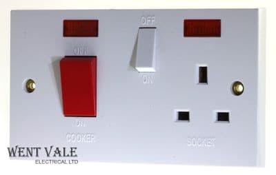 Vimark - V1302/P - 45a Combination Double Pole Cooker Control and Skt with Neons