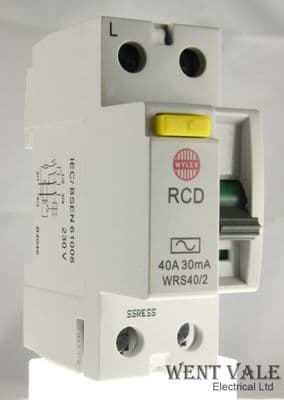 Wylex - Lifeline Range - WRS40/2 - 40a 30mA Double Pole AC Type RCD Used