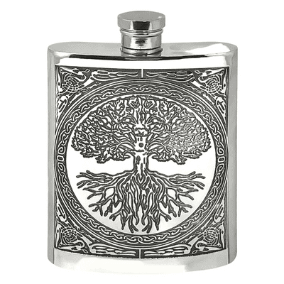 6oz Pewter Hip Flask With Celtic Tree Of Life Design