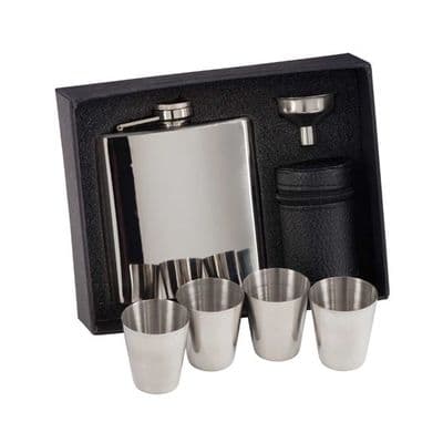 Aintree Polished Steel Flask & Cups 115mm 6oz