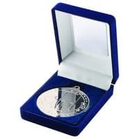 Blue Velvet Box and Rugby Medal 50mm | TrophyMaster UK