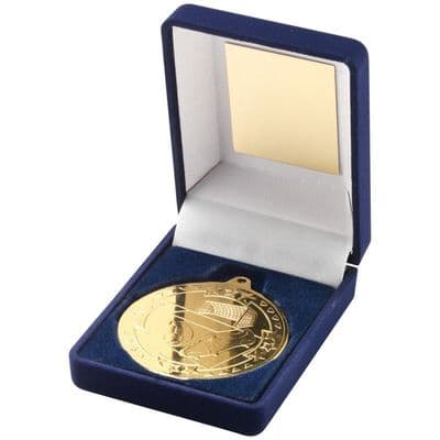 Blue Velvet Box with Football Medal 50mm