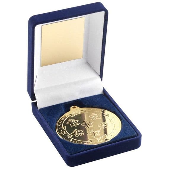 Blue Velvet Box Gold Multi Athletics Medal Trophy 50mm (2