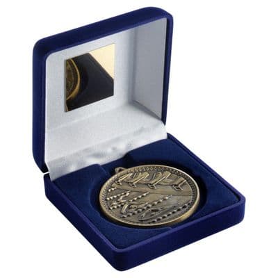 Blue Velvet Box with Swimming Medal 60mm (2.4
