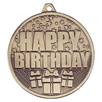 Cascade Happy Birthday Iron Medal Antique Gold 50mm (2