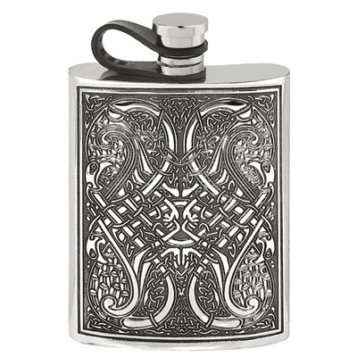 Celtic Knot Hip Flask Pewter with Captive Cap