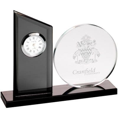 Clear/Black Glass Clock And Round Plaque 133mm