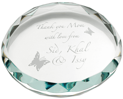 Clear Glass Round Paperweight With Faceted Edge
