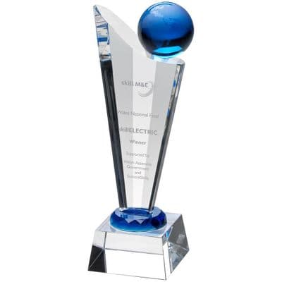 Clear Glass Victory Award With Blue Globe