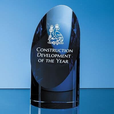 Clear & Sapphire Blue Optic Crystal Cylinder Award