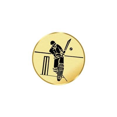 Cricket Batsman Gold Metal 25mm Flat Centre - 5pcs
