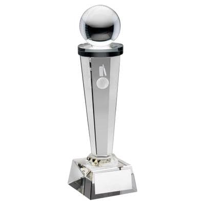 Cricket Crystal Column with Lasered Bat Ball and Stumps Image