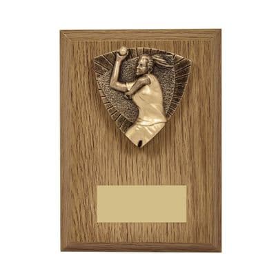 Cricket Female Bowler Wood Plaque