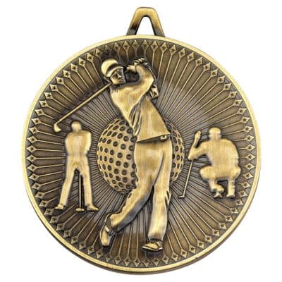 Deluxe Antique Gold Golf Medal 60mm (2.4