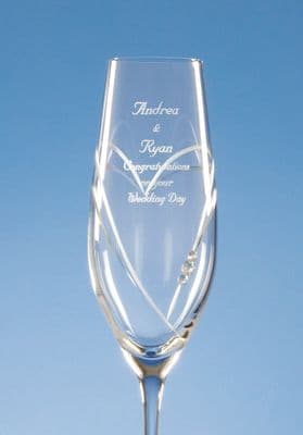 Diamante Champagne Flute Heart Shaped Cutting - 3 Swarovski Crystals