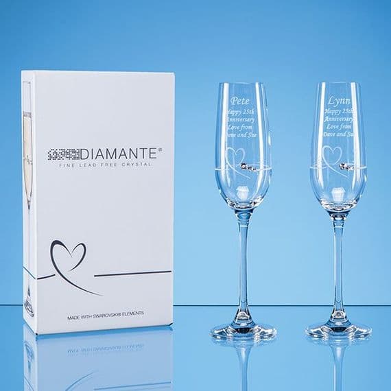 Diamante Petit Champagne Flutes with Heart Design in an attractive Gift Box 2 | TrophyMaster UK