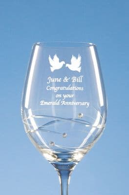 Diamante Wine Glass Spiral Design Cutting with 3 Swarovski Crystals