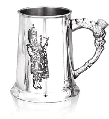 Embossed Piper Pewter Tankard 1pt