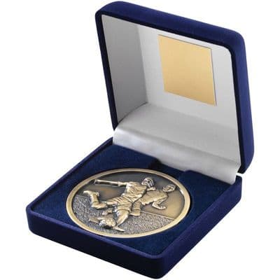 Football Players 70mm Medallion in Blue Velvet Box