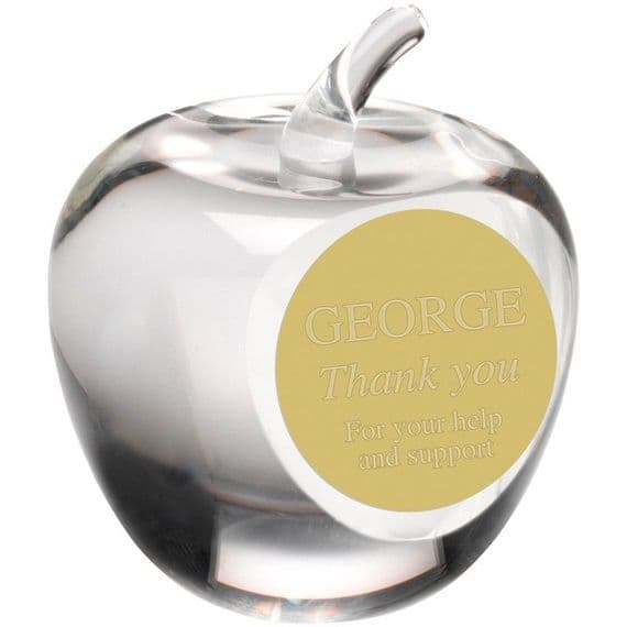 Clear Glass Apple Paperweight and Engraving Plate 89mm (3.5