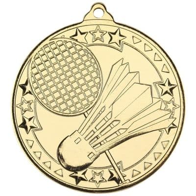 Gold Badminton Tri Star Medal 50mm (2