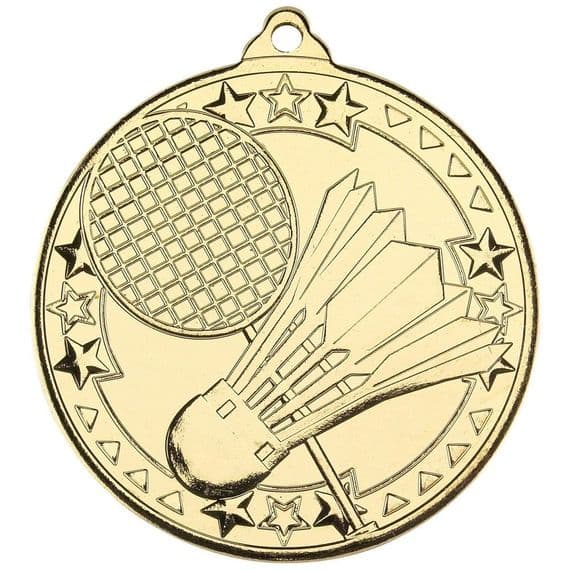 Gold Badminton Tri Star Medal 50mm (2
