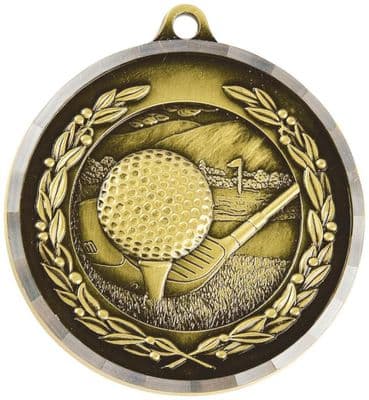 Golf Ball on Tee High Definition 50mm Medal with Diamond Milled Edge