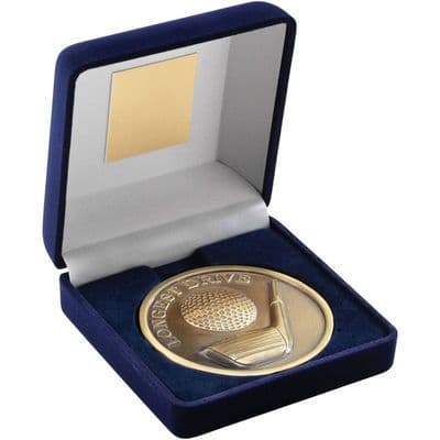 Golf Longest Drive 70mm Gold Medallion in Deluxe box