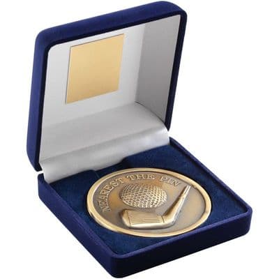 Golf Nearest the Pin 70mm Gold Medallion in Deluxe Box
