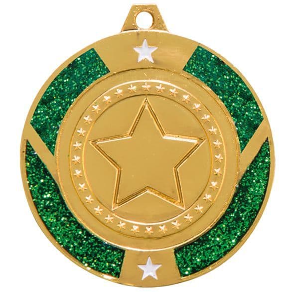 Green Glitter Star Medal Gold 50mm (2