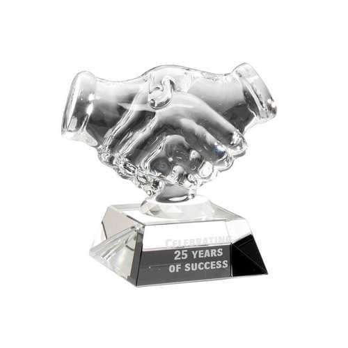 Handshake & Fairplay Clear Glass Award  108mm | TrophyMaster UK