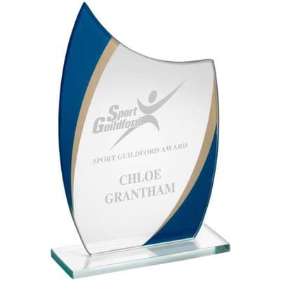 Jade Glass Curved Plaque With Blue/Gold Highlights (5mm Thick)