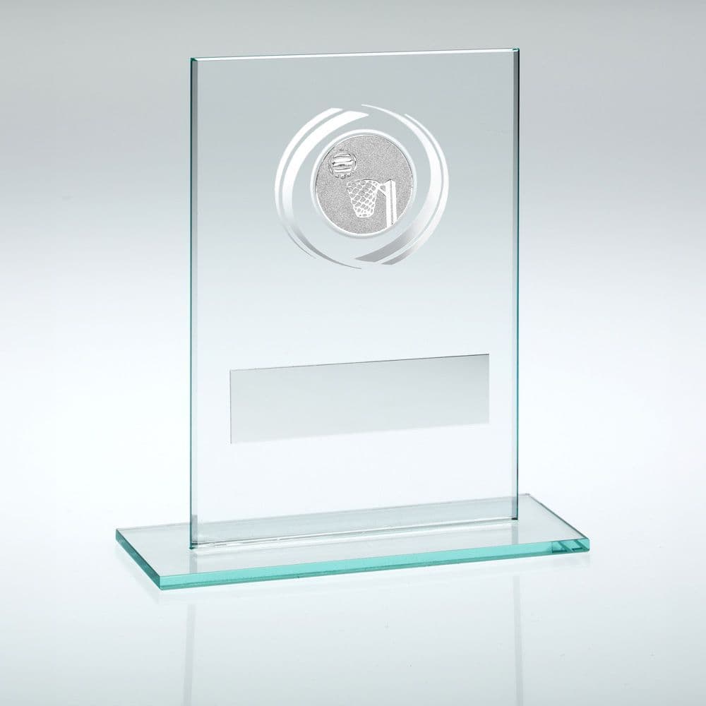 Jade Glass Plaque with Silver Netball Insert Trophy