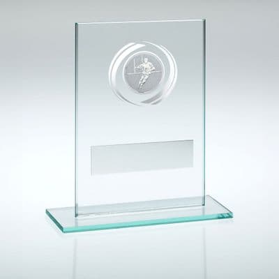 Jade Glass Plaque with Silver Rugby Insert Trophy