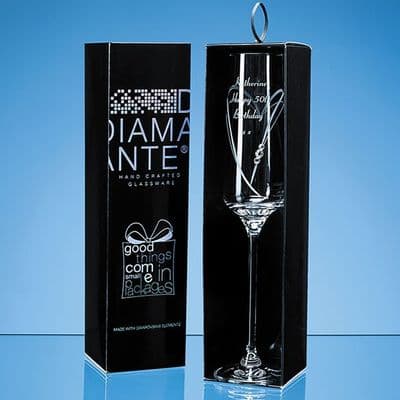 Just For You' Diamante Champagne Flute with Heart Shaped Cutting