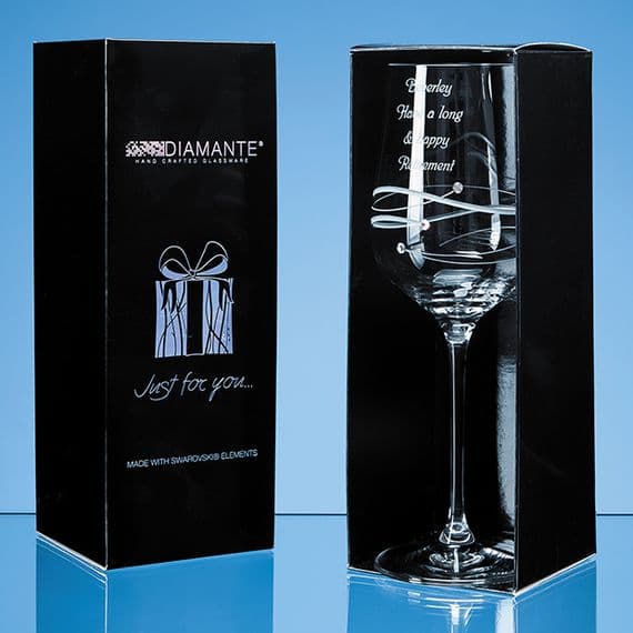 Just For You' Diamante Wine Glass with Spiral Design Cutting | TrophyMaster UK