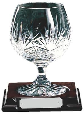 Lead Crystal Brandy Balloon on Wood Stand (Fully Cut)