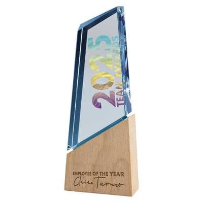 Mountain Peak Glass Award Clear & Beechwood
