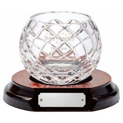 Noble 24% Lead Crystal Bowl with Panel on Wood Base