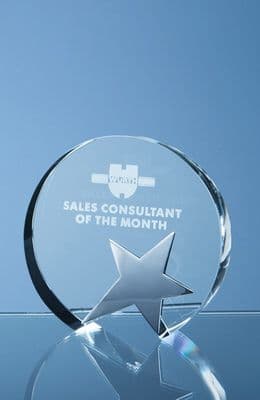 Optical Crystal Circle Award With Silver Star 120mm (4.75